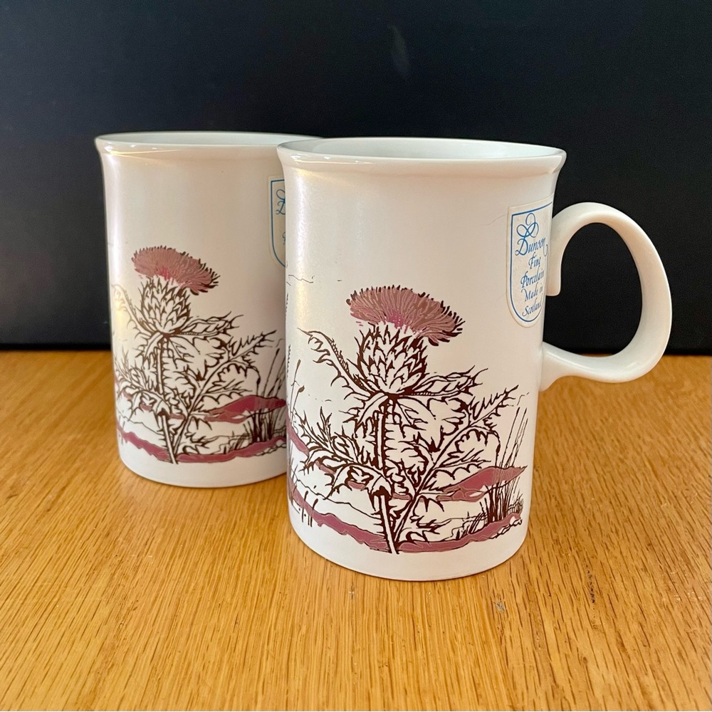 2 Vintage Dunoon Ceramics Fine Porcelain Thistle Mugs